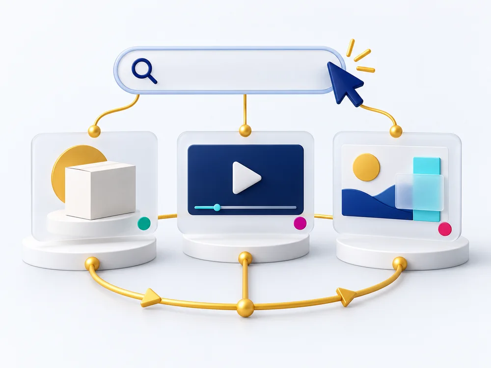 Conceptual search field connected to product, video and display advertising placements